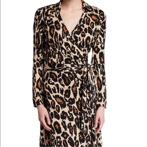 DVF Julian Leopard Print Silk Wrap Midi Dress Sz 2 neiman marcus